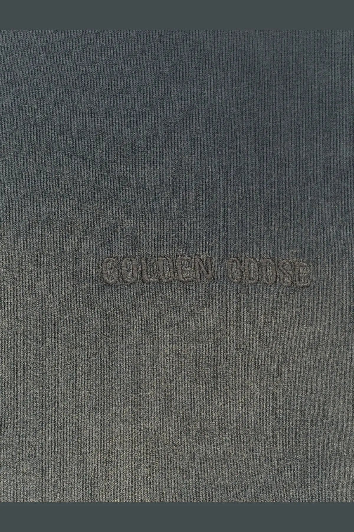 Dark gray golden goose martin distressed cotton sweatshirt with subtle embossed branding for men in black color