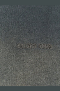 Dark gray golden goose martin distressed cotton sweatshirt with subtle embossed branding for men in black color
