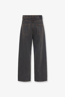 Dark gray wide-leg denim jeans with high waist and classic back pockets shown from the back golden goose men’s ms pant cory loose skate jeans black
