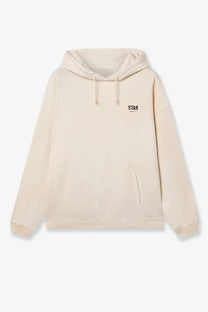 Golden Goose men’s oversized cotton sweatshirt in cream color with star logo and matching drawstrings on the chest