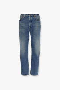 Golden Goose men’s pant happy jeans blue medium-wash denim straight-leg with classic five-pocket design front view