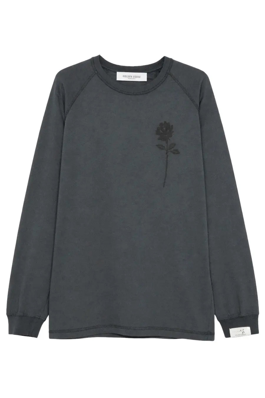 Golden goose men’s shirt jurney grey dark gray long-sleeved sweatshirt with subtle black rose graphic on chest