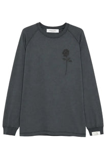 Golden goose men’s shirt jurney grey dark gray long-sleeved sweatshirt with subtle black rose graphic on chest