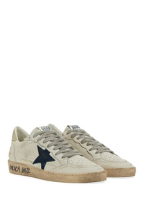 Cream-colored leather golden goose men’s sneaker ball star with navy blue star and golden goose branding on the side