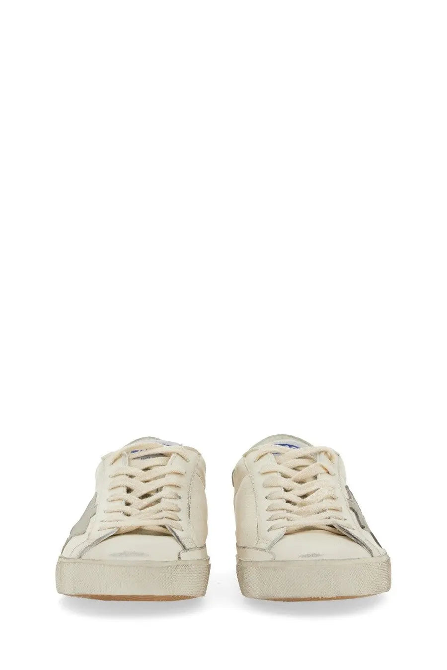 Golden Goose men’s sneaker superstar white cream-colored suede with distressed finish and metallic star accents