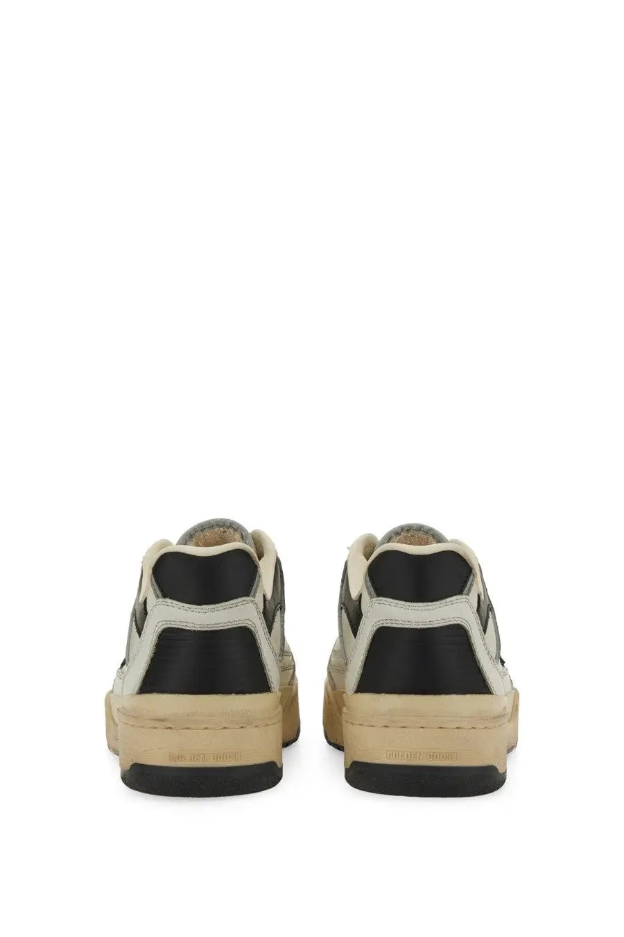 Golden goose men’s sneaker white featuring black and beige suede with a chunky sole for casual wear