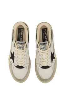 Golden Goose men sneaker white leather with black star accents and vintage distressed finish golden goose forty four model