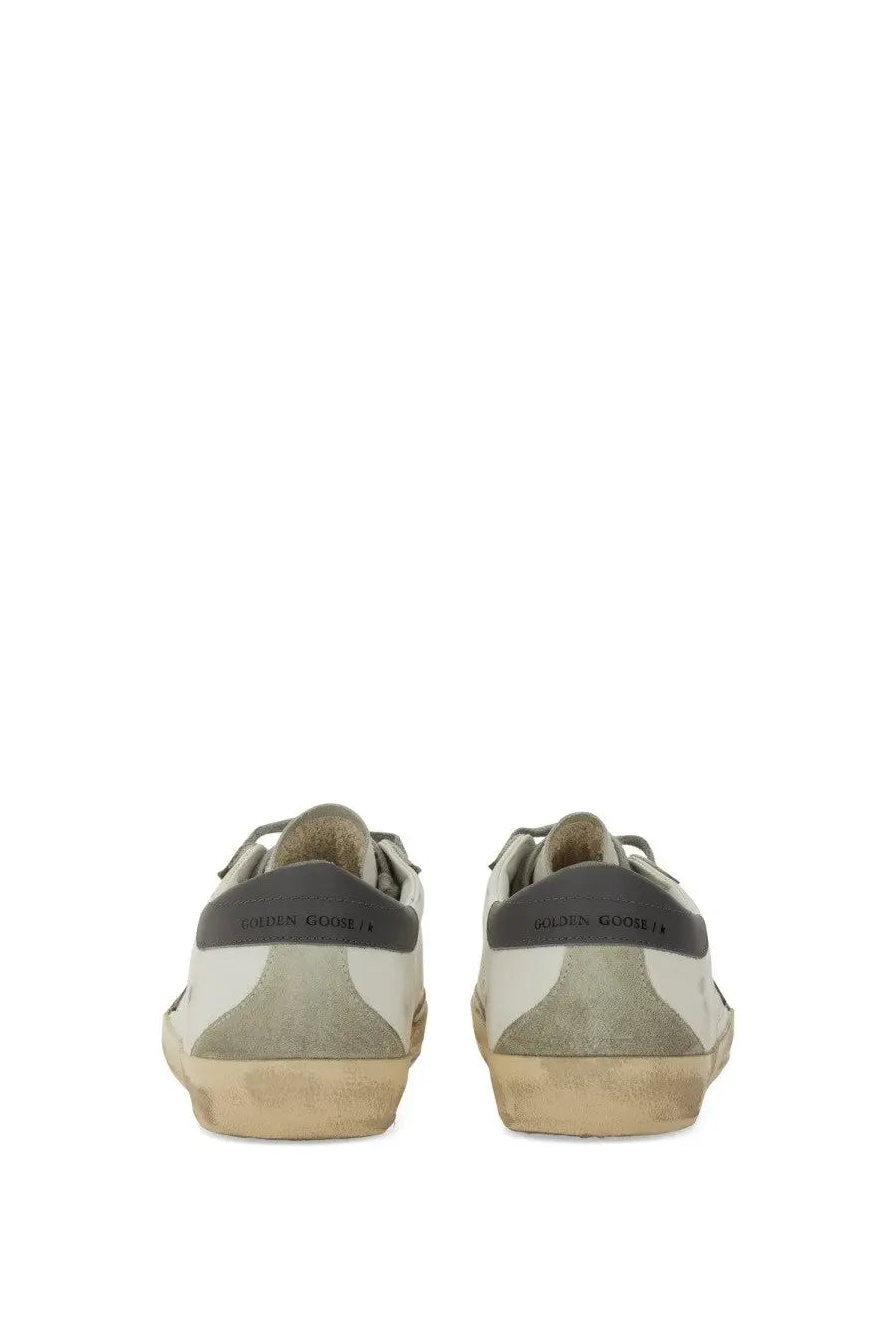 Golden Goose Mens Super Star white gray suede distressed sneakers