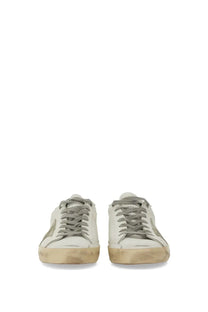 Golden Goose Mens Super Star white leather sneakers with gray laces