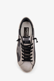 Golden Goose men’s superstar leather sneakers in grey suede with black laces star detail and black accents