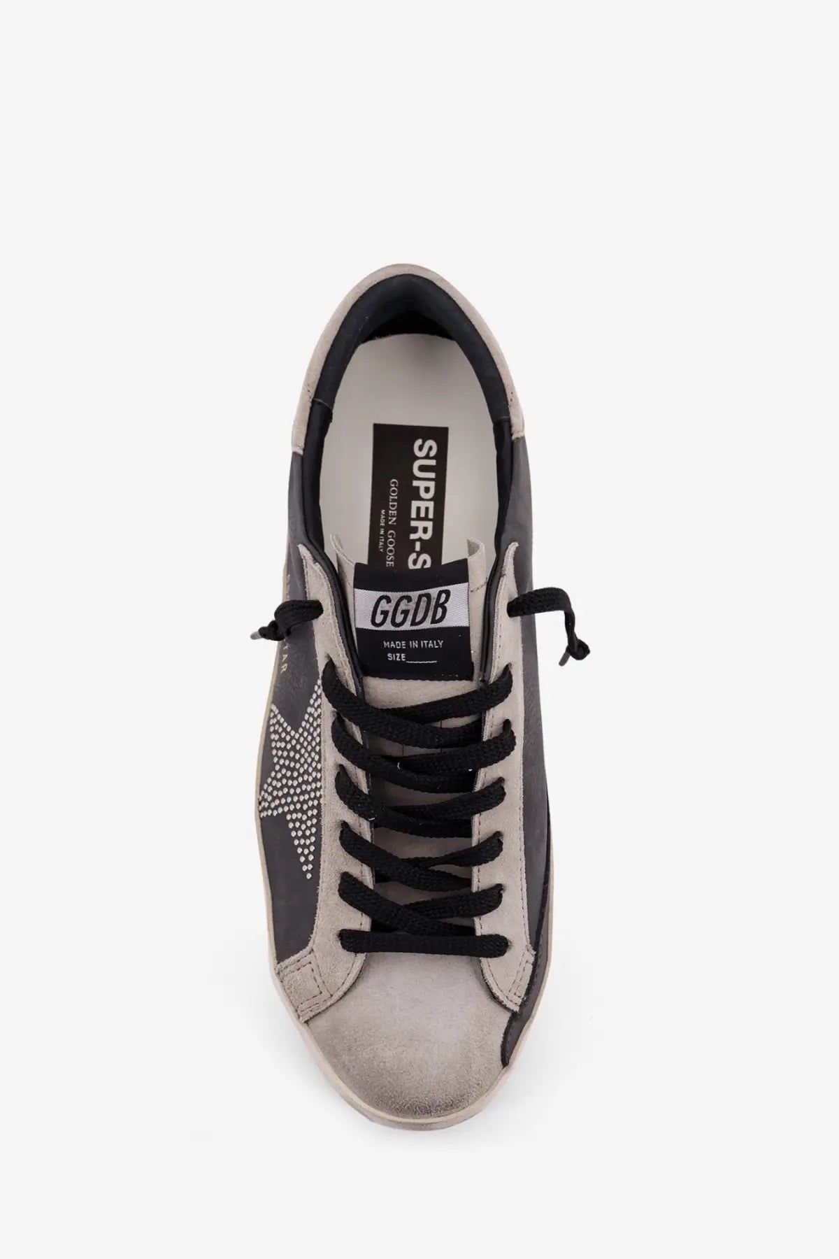 Golden Goose men’s superstar leather sneakers grey featuring gray suede and leather with black laces and star detail