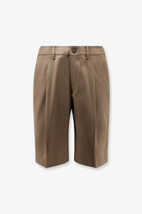 Golden goose men’s brown virgin wool shorts with tan pleated design button closure and belt loops