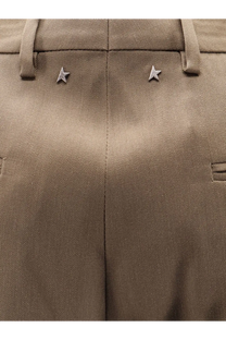 Golden goose men’s virgin wool brown shorts with tan twill fabric and two silver star metal accents near the waistband