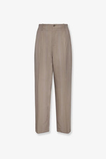 Beige golden goose men’s wool blend trousers roasted cashew with tailored fit and subtle vertical pinstripe design
