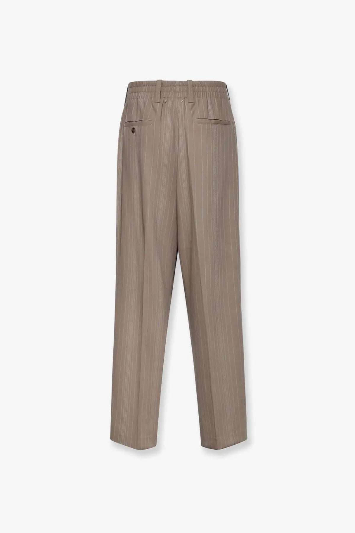 Beige pinstripe wool blend trousers with elastic waistband and two rear pockets golden goose roasted cashew