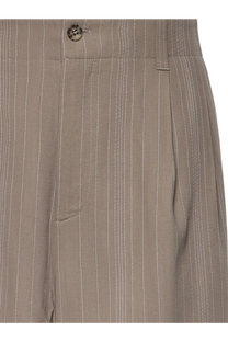 Golden Goose men’s wool blend trousers roasted cashew beige pinstripe with subtle white stripes and metallic waistband button
