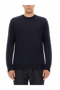 Black crewneck sweater with smooth fine-knit texture made from wool jersey by golden goose men’s blue collection