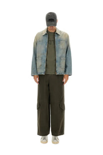 Golden Goose men’s faded blue denim jacket with distressed finish and two front pockets work journey style