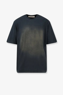 Golden goose unisex black cotton shirt featuring a dark gray oversized fit with a faded smoky gradient and live time embroidery