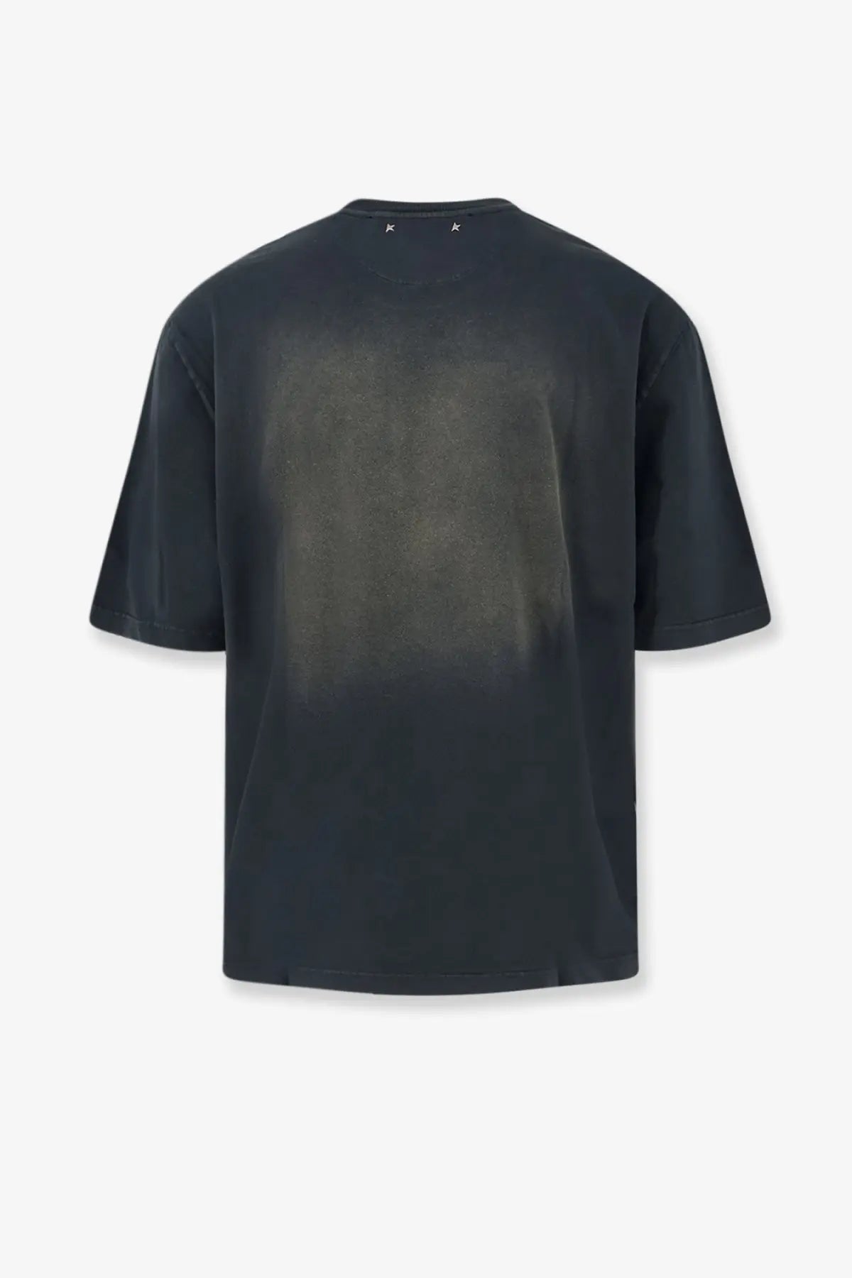 Golden goose unisex black cotton oversized t shirt with faded gradient effect and star embroidery at the neckline
