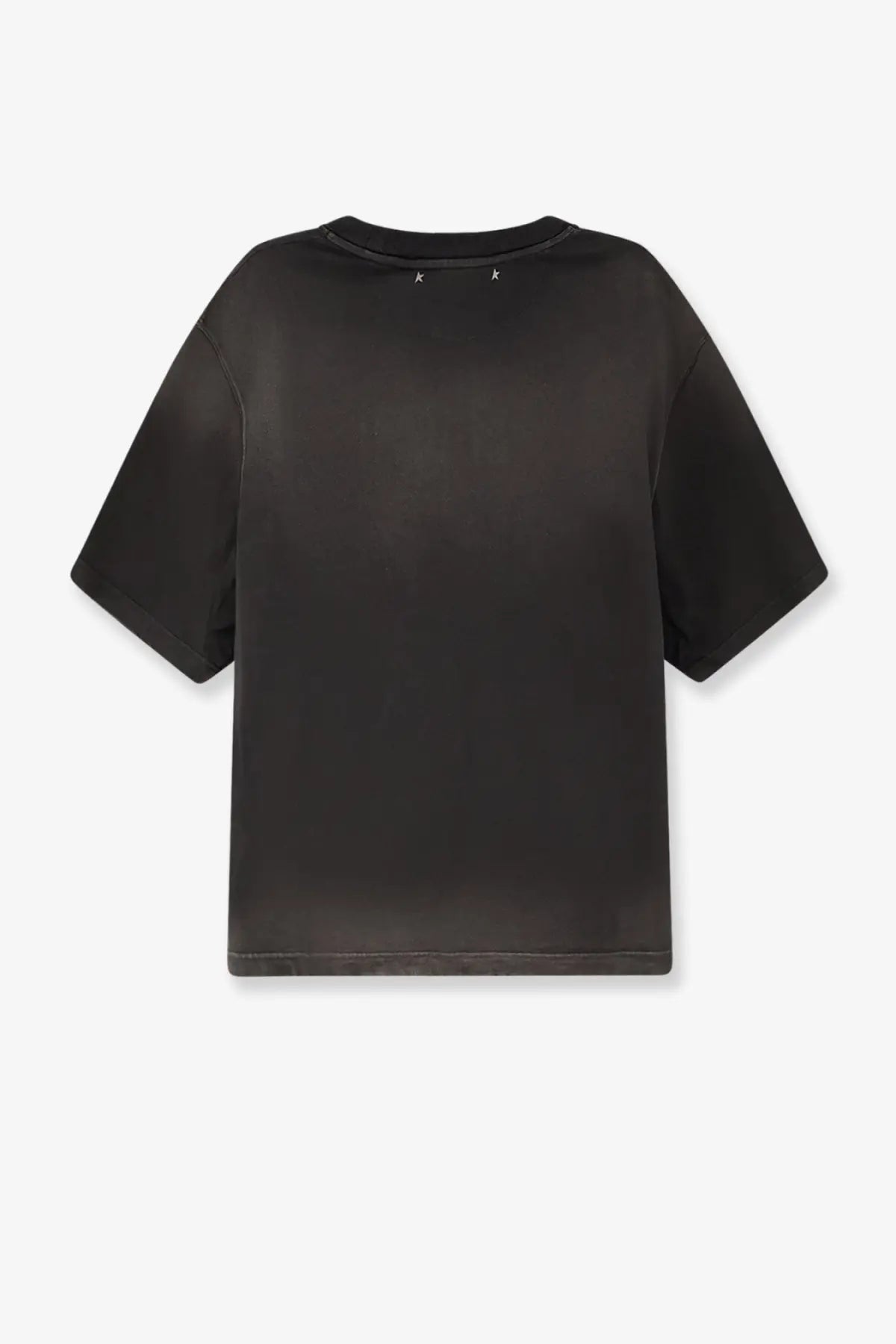 Black oversized cotton t-shirt with subtle sheen and silver star embellishments at the neckline from golden goose