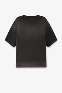 Black oversized cotton t-shirt with subtle sheen and silver star embellishments at the neckline from golden goose