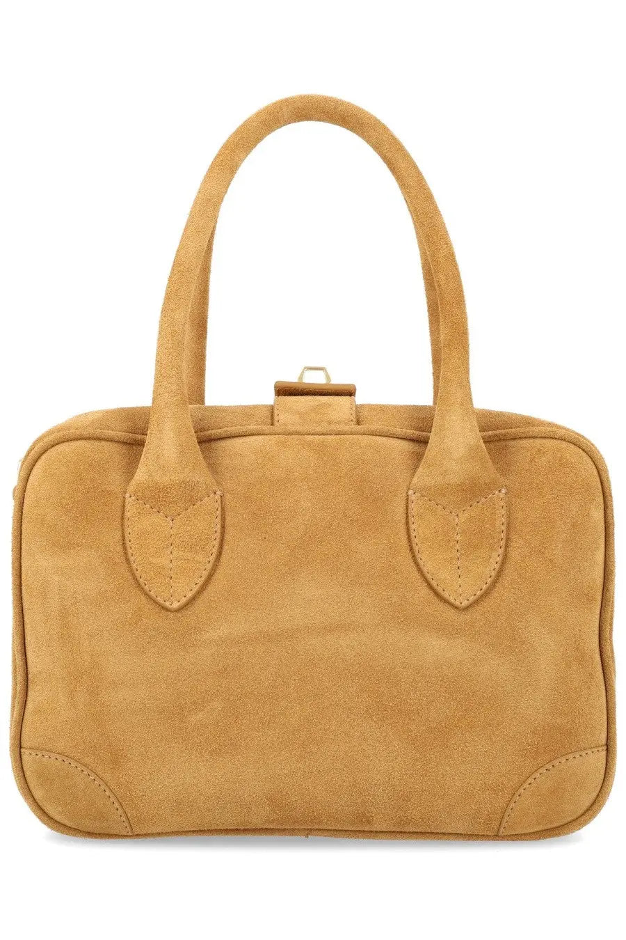 Golden Goose women’s bag life beige tan suede handbag with rounded top handles and central clasp