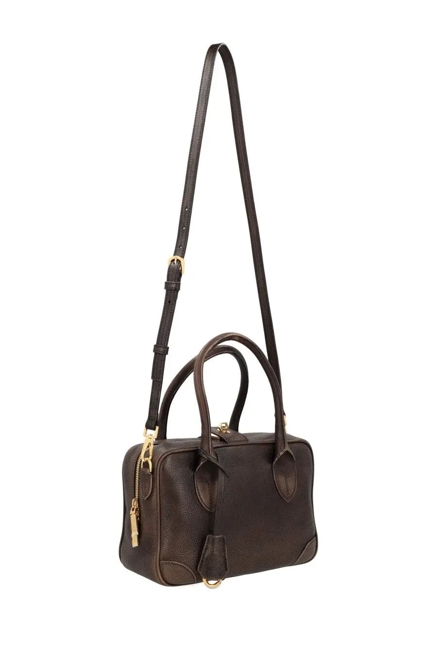 Golden Goose women’s brown leather handbag with gold-tone hardware and detachable shoulder strap