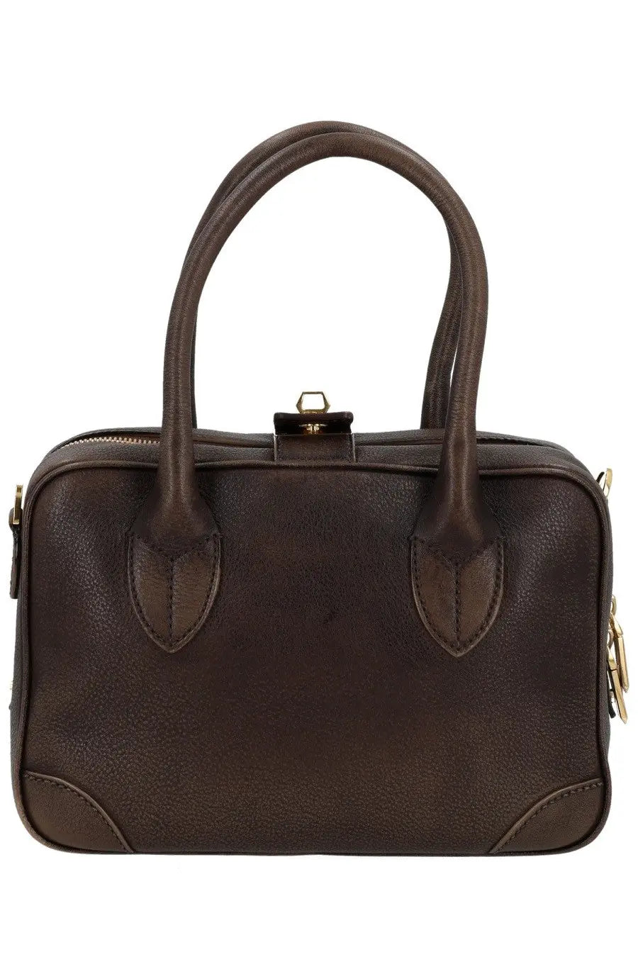 Golden Goose women’s brown leather handbag with gold-tone hardware and structured design life bag