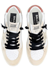 Golden Goose women’s ballstar sneaker in white and beige with black laces and a distressed leather finish