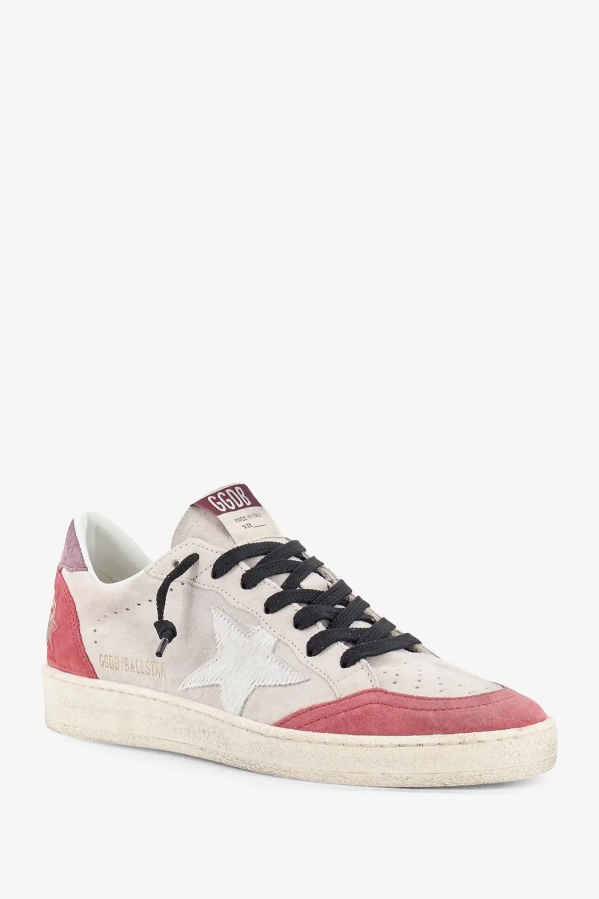 Golden Goose women’s Ballstar suede sneakers in beige with white dusty rose upper stitched star and black laces