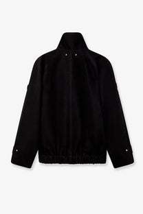 Golden Goose women’s black denim jacket with high collar and silver star studs on shoulders and cuffs