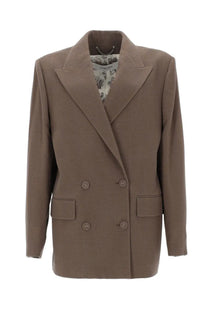 Golden goose women’s blazer doppiopetto in lana beige features a structured double-breasted textured brown fabric with flap pockets