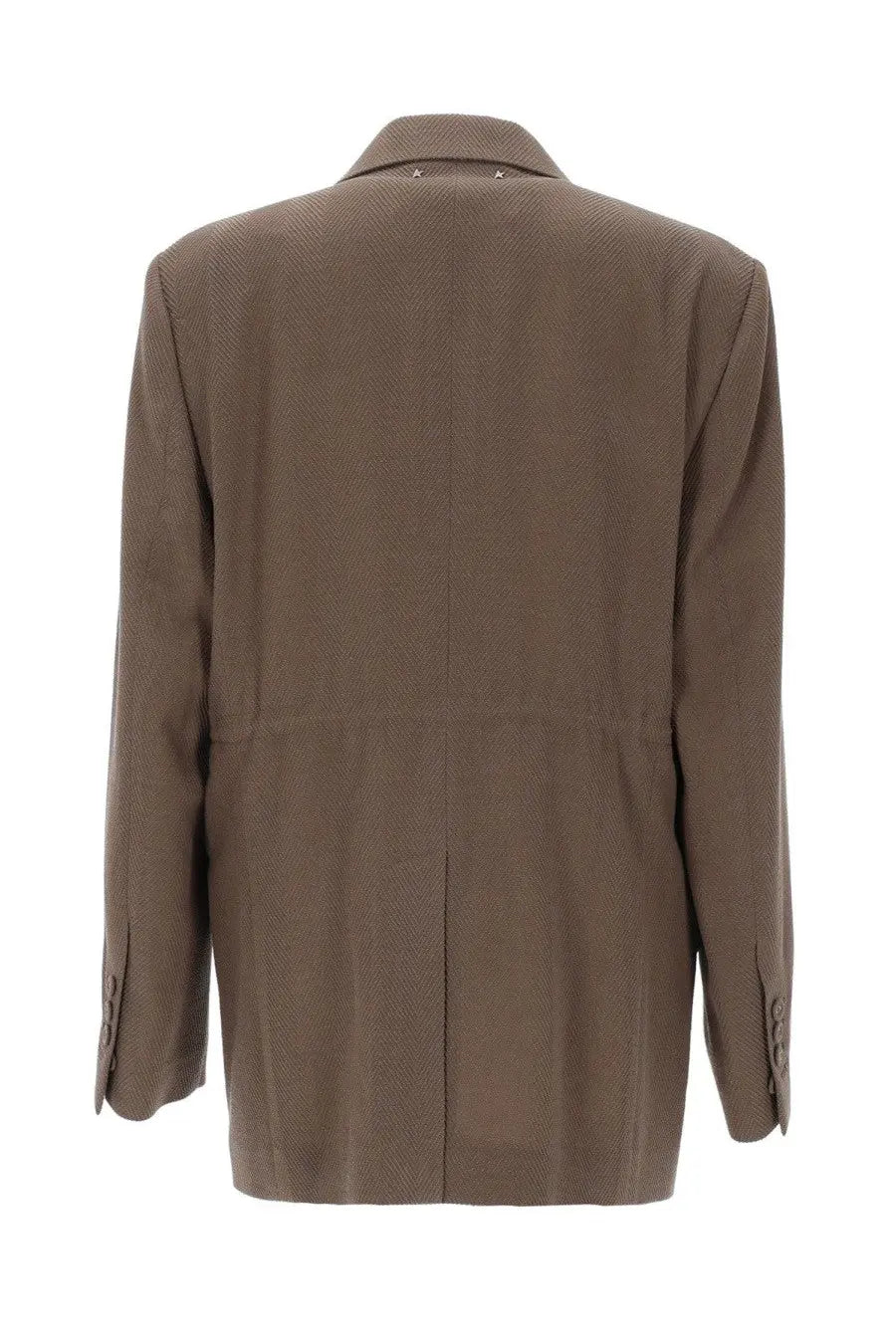 Golden goose women’s blazer doppiopetto in lana beige is a structured taupe blazer with herringbone weave and buttoned cuffs
