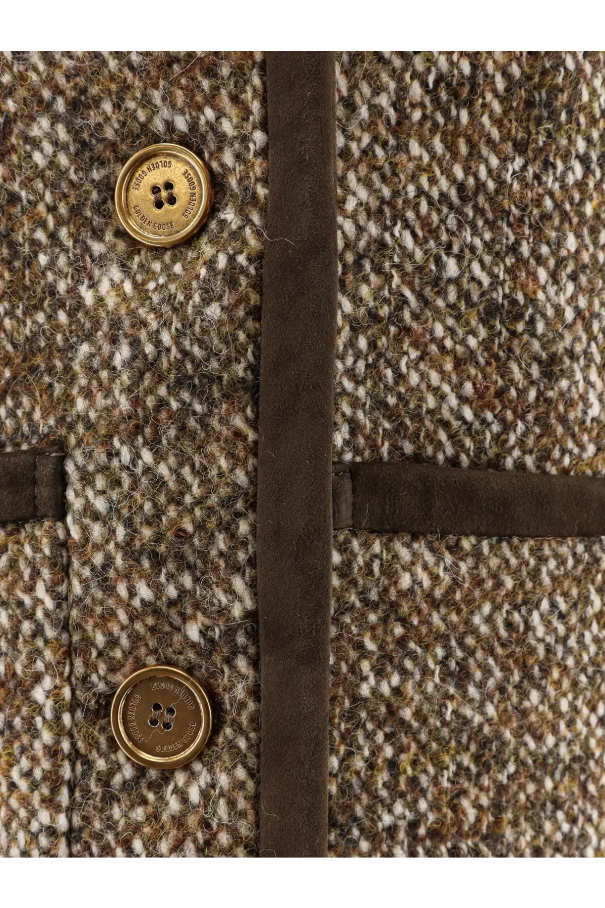 Golden Goose women’s boxy fit wool blend blazer brown with brown and beige tweed and brass buttons