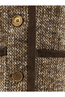 Golden Goose women’s boxy fit wool blend blazer brown with brown and beige tweed and brass buttons