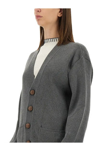Golden Goose women’s cardigan grey ribbed knit with wooden buttons and a front pocket
