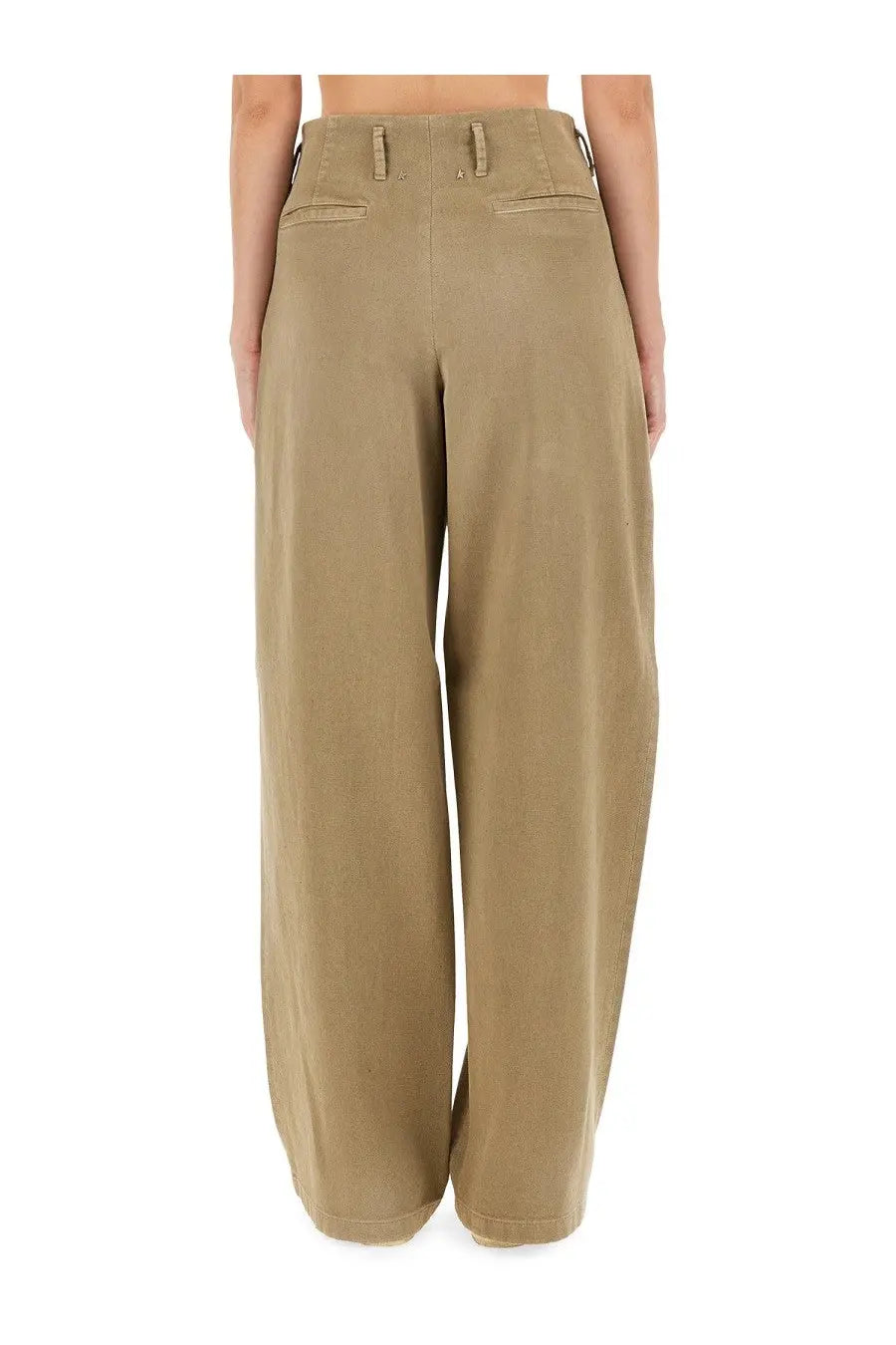Beige wide-leg cotton pants with relaxed fit and belt loops from Golden Goose womens brown collection