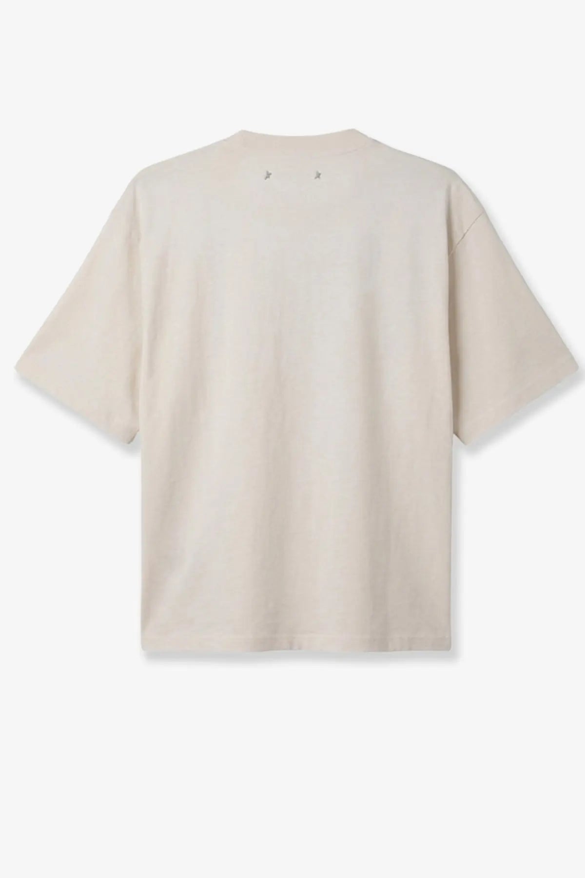 Beige oversized cotton t-shirt with subtle neckline embroidery from Golden Goose women’s white shirt collection