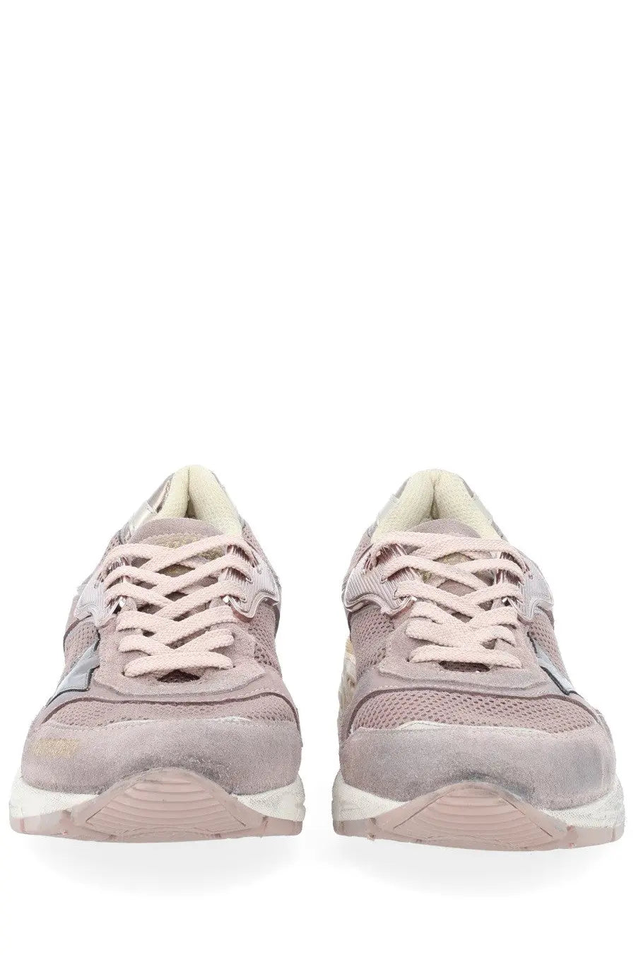 Golden Goose women’s dad star sneaker in dusty rose suede and mesh with white rubber soles