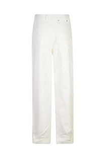 Golden Goose women’s cream-colored wide-leg denim trousers with minimalist design and subtle stitching details