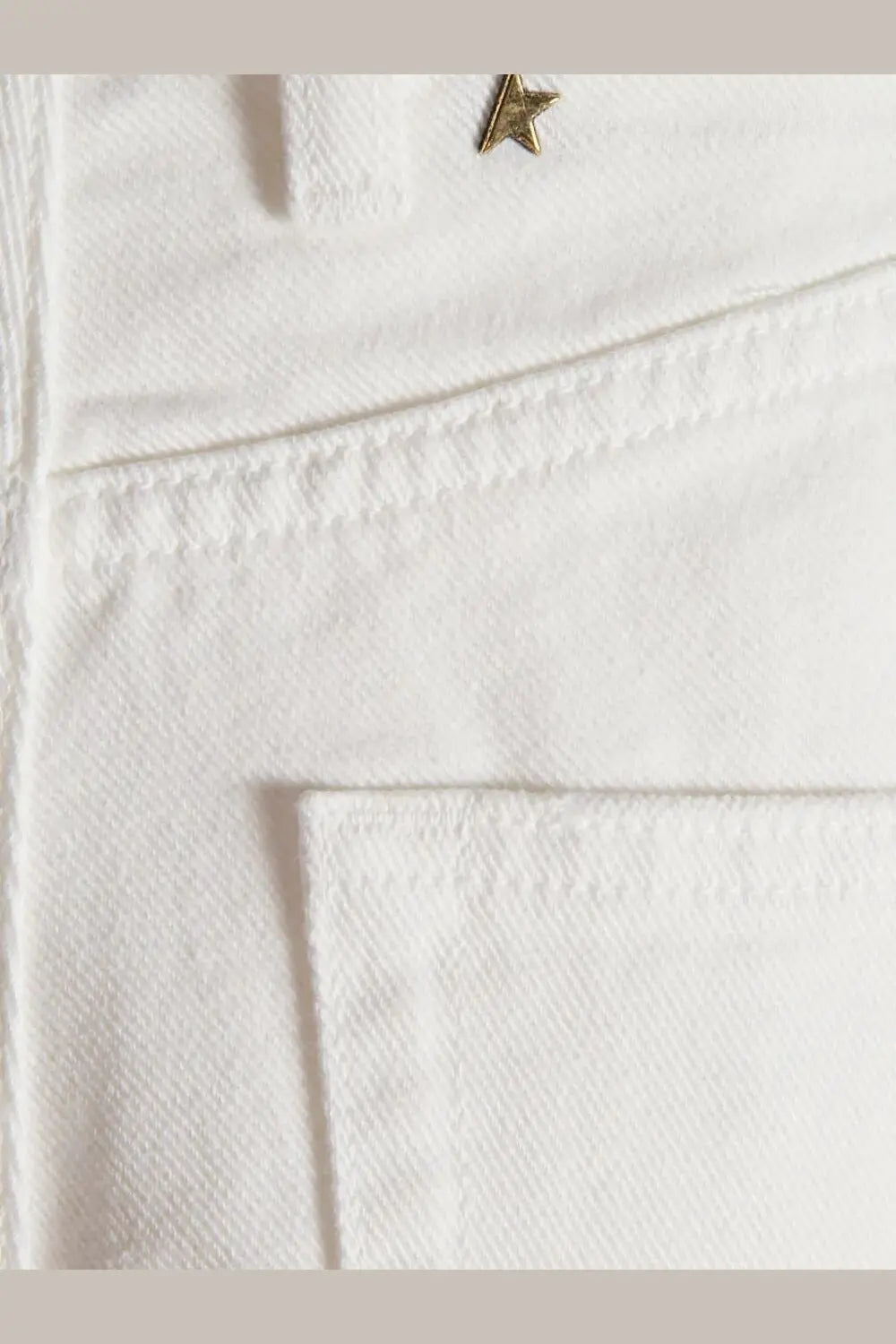 Golden Goose women’s white denim trousers with gold star pin on the front pocket made of white denim material