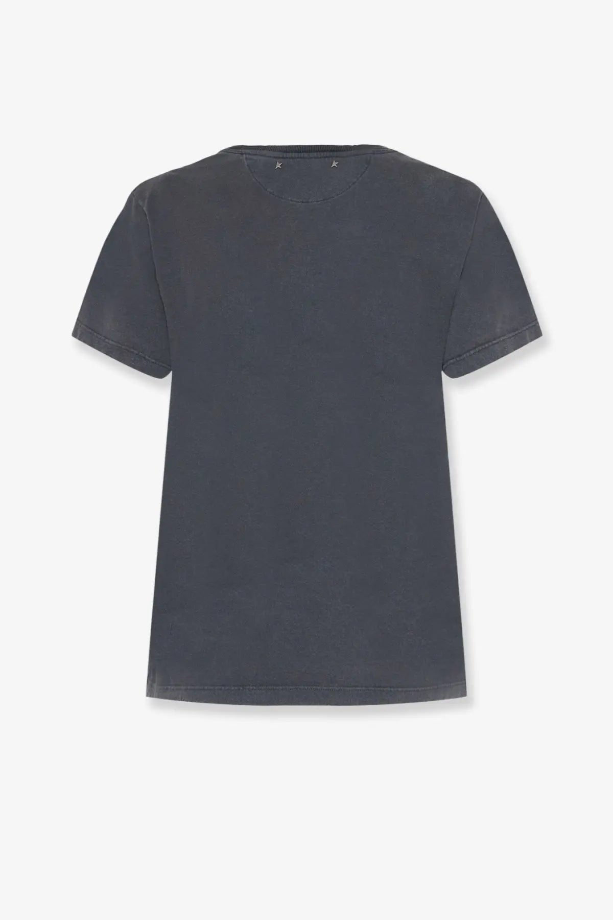 Dark gray golden goose women’s distressed cotton shirt with short sleeves crew neck and subtle seam distressing