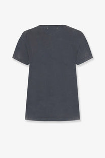 Dark gray golden goose women’s distressed cotton shirt with short sleeves crew neck and subtle seam distressing