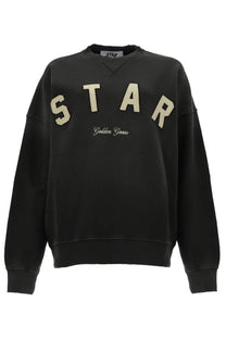 Golden Goose women’s felpa star grey black cotton sweatshirt with cream embroidered star letters and golden goose script