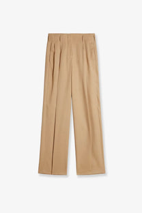 Golden Goose women’s Flavia beige virgin wool trousers with pleated wide legs and tailored waistband