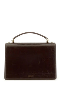 Golden Goose women’s handbag Venice brown dark brown glossy leather with top handle and gold-tone hardware