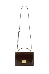 Golden Goose women’s handbag in dark brown patent leather with gold tone rectangular clasp and matching shoulder strap