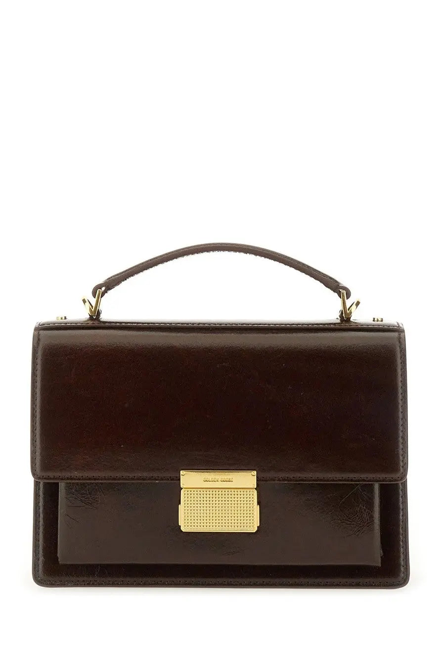 Golden Goose women’s handbag Venice brown brown leather with gold-tone rectangular clasp and matching handle