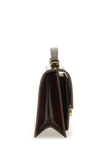 A sleek dark brown leather satchel with polished finish and gold-tone hardware from golden goose womens handbag venice brown